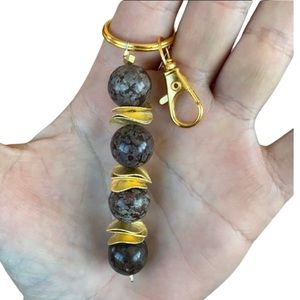Brown agate beaded keychain